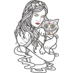 Fille avec motif de broderie de chat