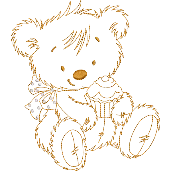 Bear with Cake Embroidery Design