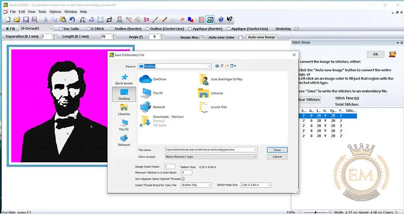 Cómo convertir archivos JPG a PES para bordaridery 9 Save As PES