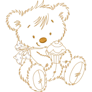 Diseño de bordado de oso con pastel