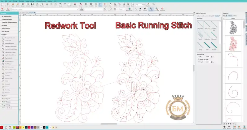 Redwork embroidery in hatch software
