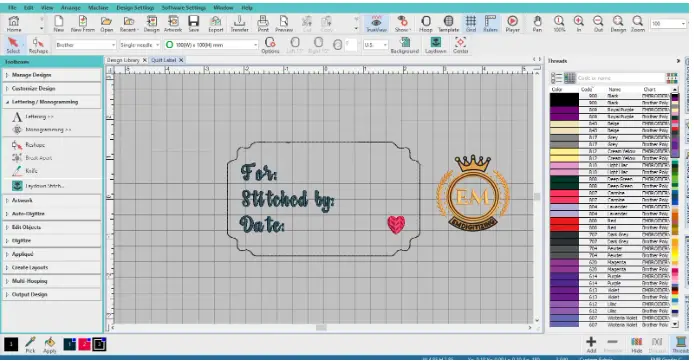 Create or edit your own quilt label embroidery design