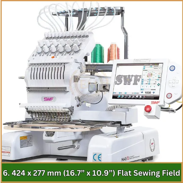 424 x 277 mm (16.7” x 10.9”) Flat Sewing Field