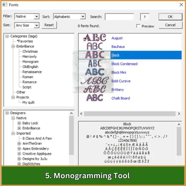 Monogramming Tool - Embrilliance Essentials Embroidery Software Review