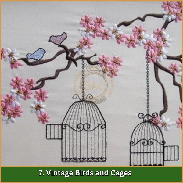 Vintage Birds and Cages 2 - 8 Best Vintage Embroidery Designs for Machine Embroidery