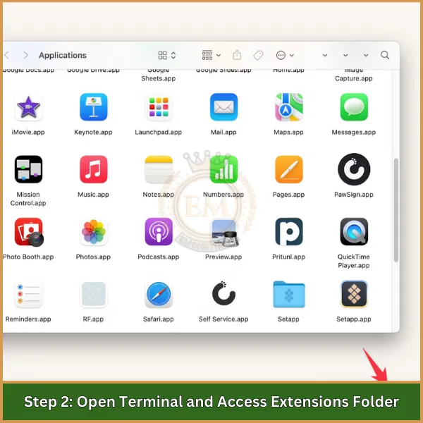 Step 2 Open Terminal and Access Extensions Folder