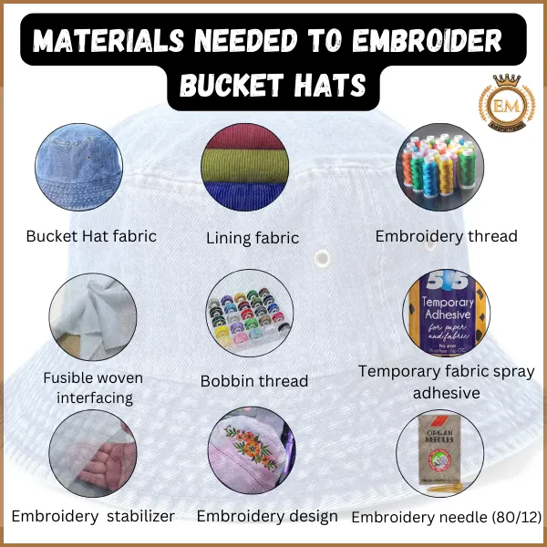 Materials Needed to Embroider Bucket Hats